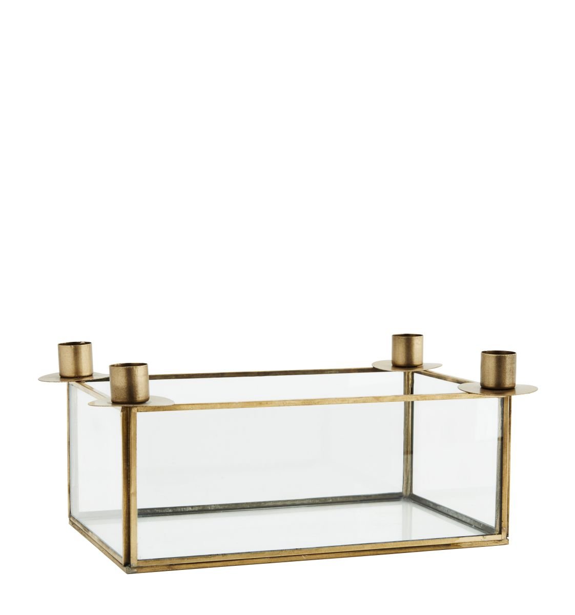 Madam Stoltz | Glasgefäß mit Kerzenhalter | Box | Gold | Metall & Glas
