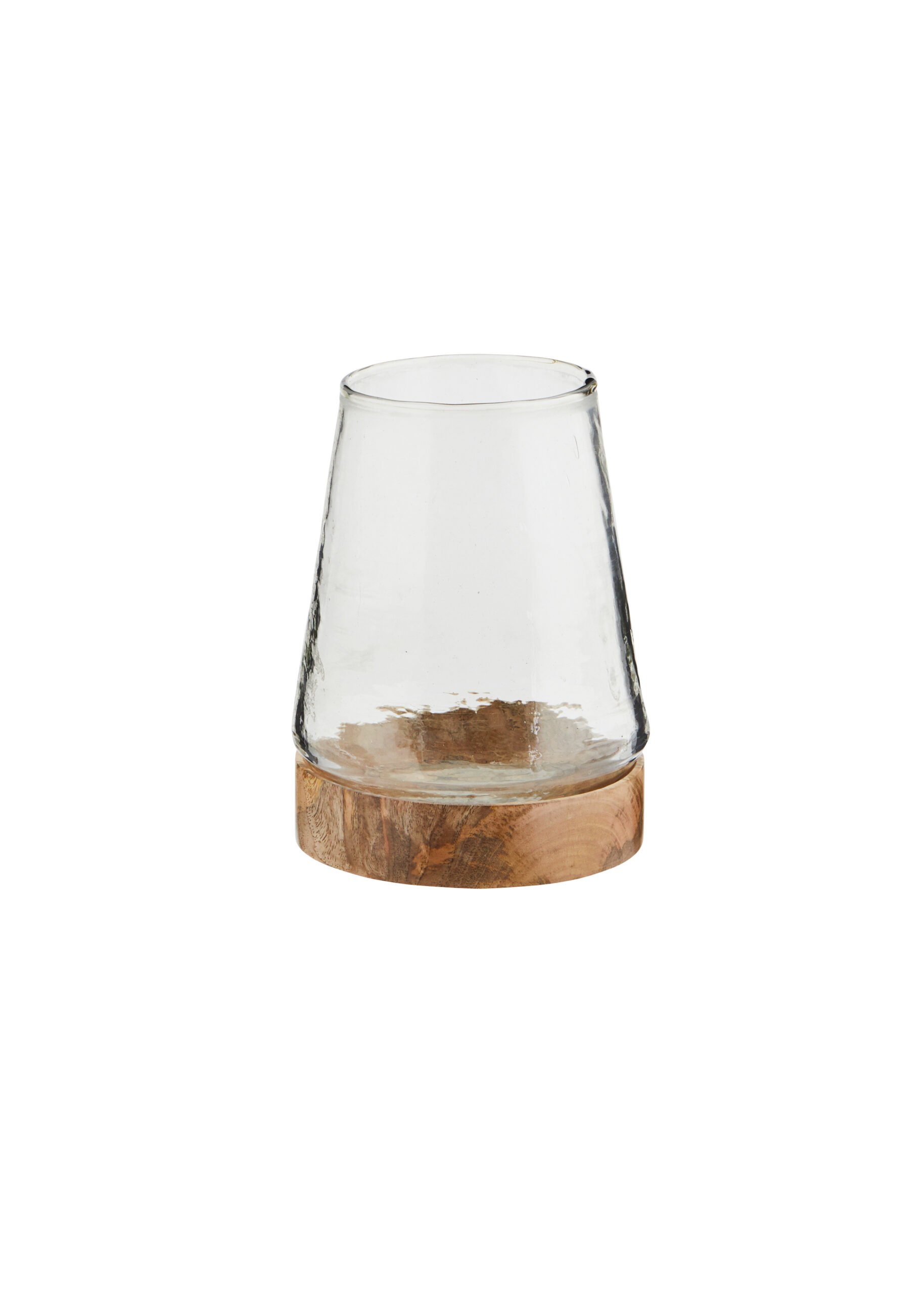 Madam Stoltz | Vase mit Holzboden | Glas | Mangoholz | 22 cm