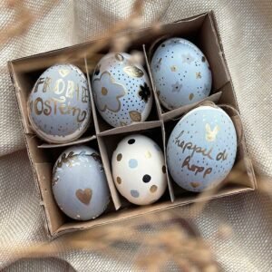 Ostereier Blumen handbemalt Blau Gold Dekoration