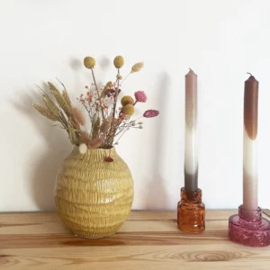 Vase bauchig gelb boho dekoration kerzen